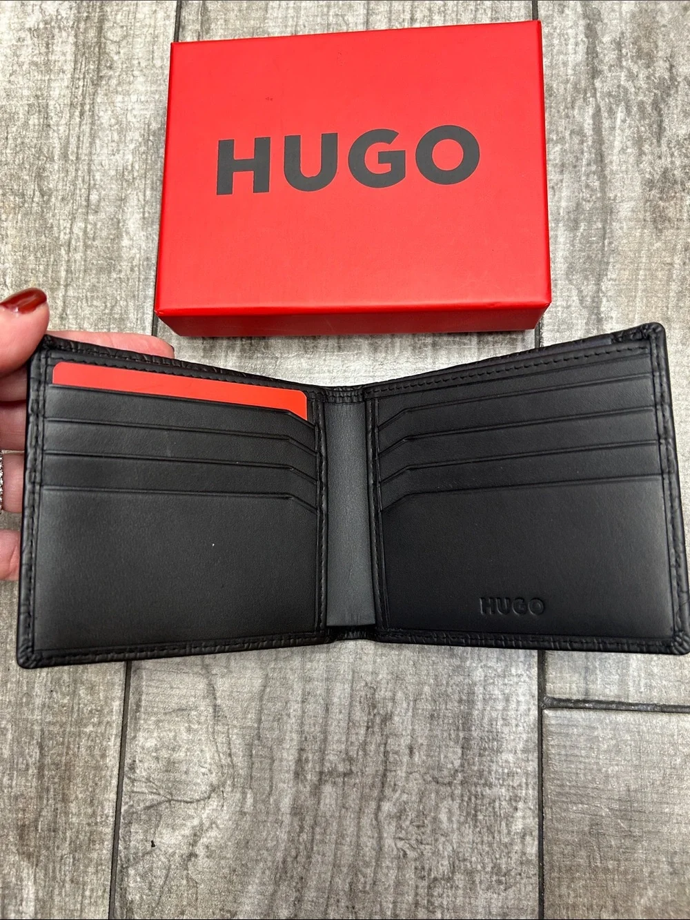 HUGO Black Embossed Logo Bifold Wallet New with Box
